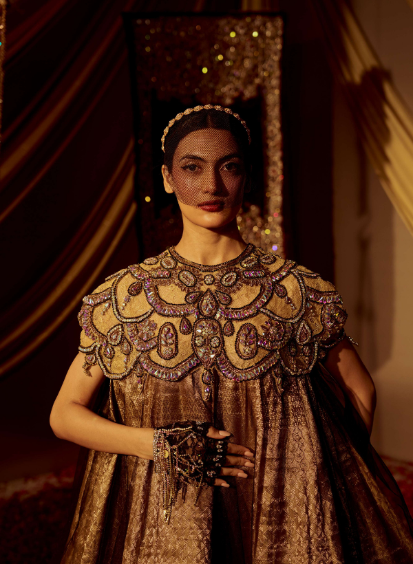 Black & Gold Flared Banarasi Kurta Set