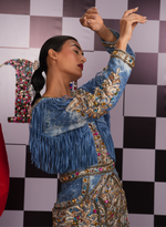 Load image into Gallery viewer, SWAROVSKI EMBELLISHED DENIM DRESS WITH TASSELS