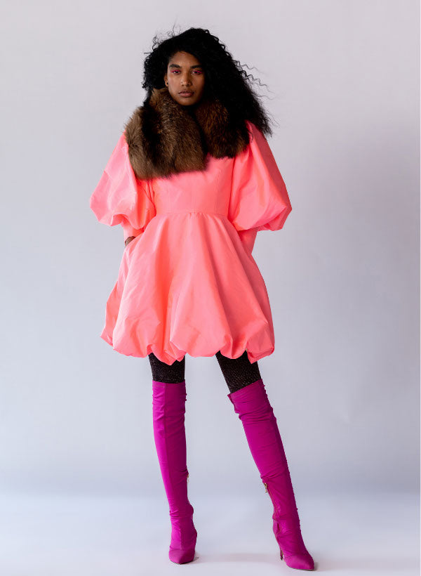 Coral Tafetta Balloon  Dress