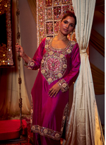 Load image into Gallery viewer, Deep Pink Embellished Banarasi Kurta Set