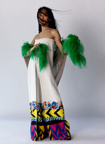 Load image into Gallery viewer, Off White Overlapped Georgette Jumpsuit & Nude Metallic Swarovski-encrusted heavy tulle shawl