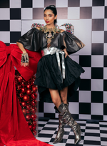 Load image into Gallery viewer, BLACK TAFFETA ASYMMETRIC OFF-SHOULDER DRESS AND A SWAROVSKI NECKLINE