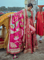 Load image into Gallery viewer, Red Banarasi Anarkali Jacket Set