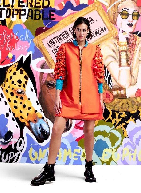 Orange Taffeta Zipper Dress