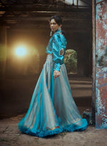 Load image into Gallery viewer, Metallic Turquoise Organza Flared Voluminous Skirt