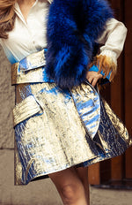 Load image into Gallery viewer, SHADED BLUE FEATHER SILK SHIRT