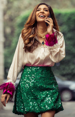 Load image into Gallery viewer, GREEN SEQUINCED BALLOON SKIRT