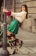 Load image into Gallery viewer, GREEN SEQUINCED BALLOON SKIRT