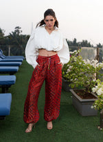 Load image into Gallery viewer, WHITE SHIRT PAIRED WITH RED BANDHANI HAREM PANTS