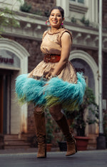 Load image into Gallery viewer, METALLIC GOLD BALLOON FEATHER DRESS