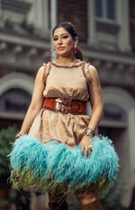Load image into Gallery viewer, METALLIC GOLD BALLOON FEATHER DRESS