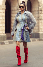 Load image into Gallery viewer, SILVER OVERLAP HALTER DRESS