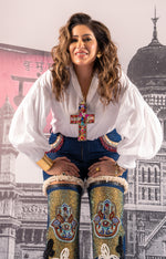 Load image into Gallery viewer, STATEMENT MAHEKA MIRPURI SWAROVSKI DENIM JEANS