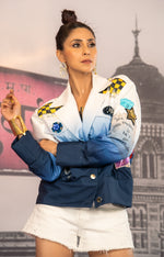 Load image into Gallery viewer, BLUE GRADIENT CROPPED JACKET