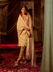 Cream Embellished Banarasi Silk & Chanderi Kurta Set