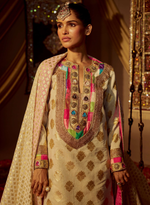 Load image into Gallery viewer, Cream Embellished Banarasi Silk &amp; Chanderi Kurta Set
