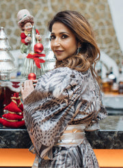 Grey Animal Print Leather Crop Top