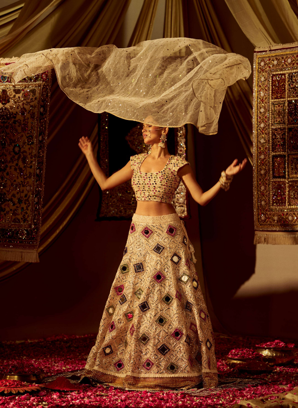 Light Pink Mirror Work Lehenga Set
