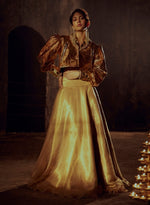 Load image into Gallery viewer, Metallic Gold  organza flared voluminous skirt
