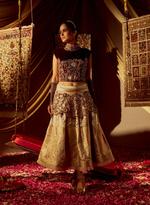 Load image into Gallery viewer, Wine &amp; Gold Frock Style Skirt Set
