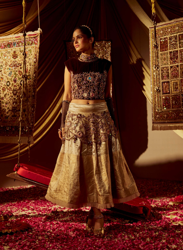 Wine & Gold Frock Style Skirt Set