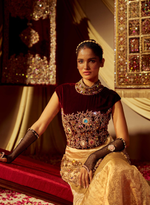Load image into Gallery viewer, Wine &amp; Gold Frock Style Skirt Set
