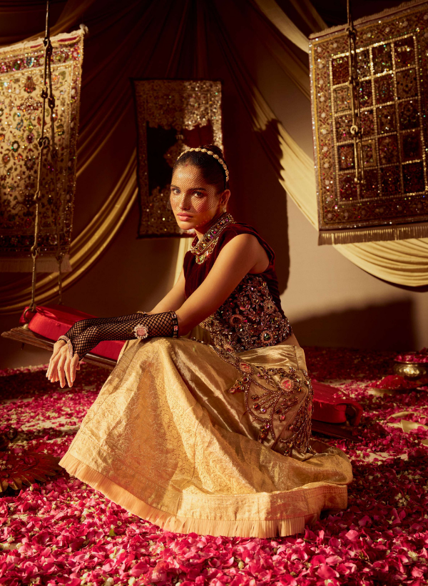 Wine & Gold Frock Style Skirt Set