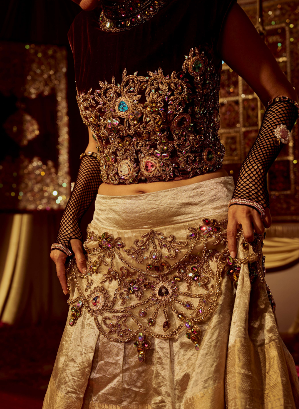Wine & Gold Frock Style Skirt Set
