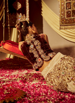 Load image into Gallery viewer, Wine &amp; Gold Frock Style Skirt Set
