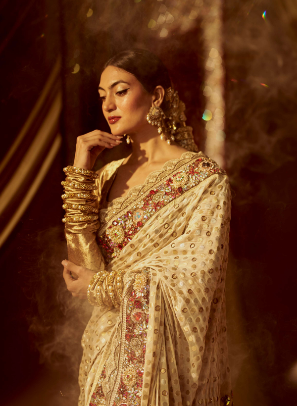 Swarovski  Embellished Gold Banarasi Saree