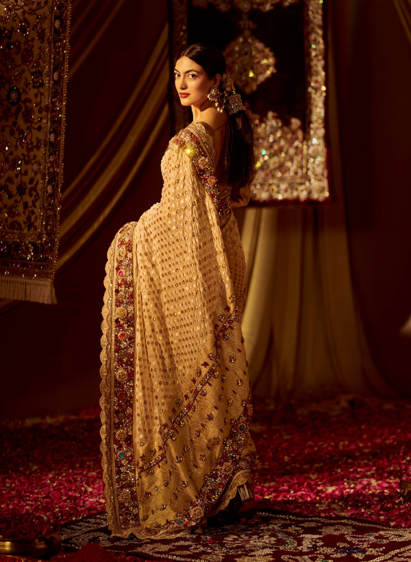 Swarovski  Embellished Gold Banarasi Saree