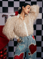 Load image into Gallery viewer, METALLIC THREAD  SHIRT PAIRED WITH BLUE FLARE SWAROVSKI HEART JEANS