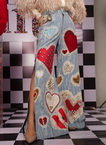 Load image into Gallery viewer, METALLIC THREAD  SHIRT PAIRED WITH BLUE FLARE SWAROVSKI HEART JEANS