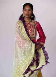 Pink and Ochre Banarasi Silk Sharara Set