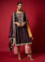 Load image into Gallery viewer, Wine Velvet Kurta Set
