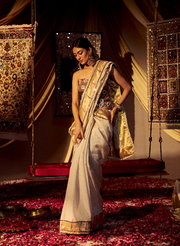 Gold Chanderi Mirror Work Saree