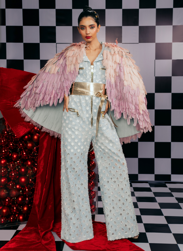 DISTRESSED DENIM JUMPSUIT