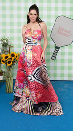 Load image into Gallery viewer, RED FRENCH ORGANZA HAND PAINTED LONG DRESS