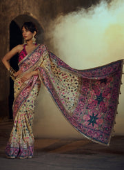 Cream Chanderi Silk Saree