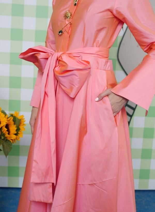 PEACH TAFFETA LONG SHIRT DRESS