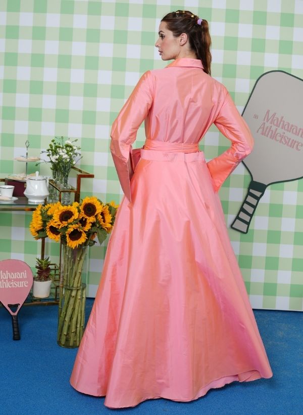 PEACH TAFFETA LONG SHIRT DRESS