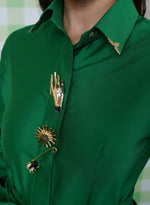 Load image into Gallery viewer, EMERALD GREEN TAFFETA LONG SHIRT DRESS