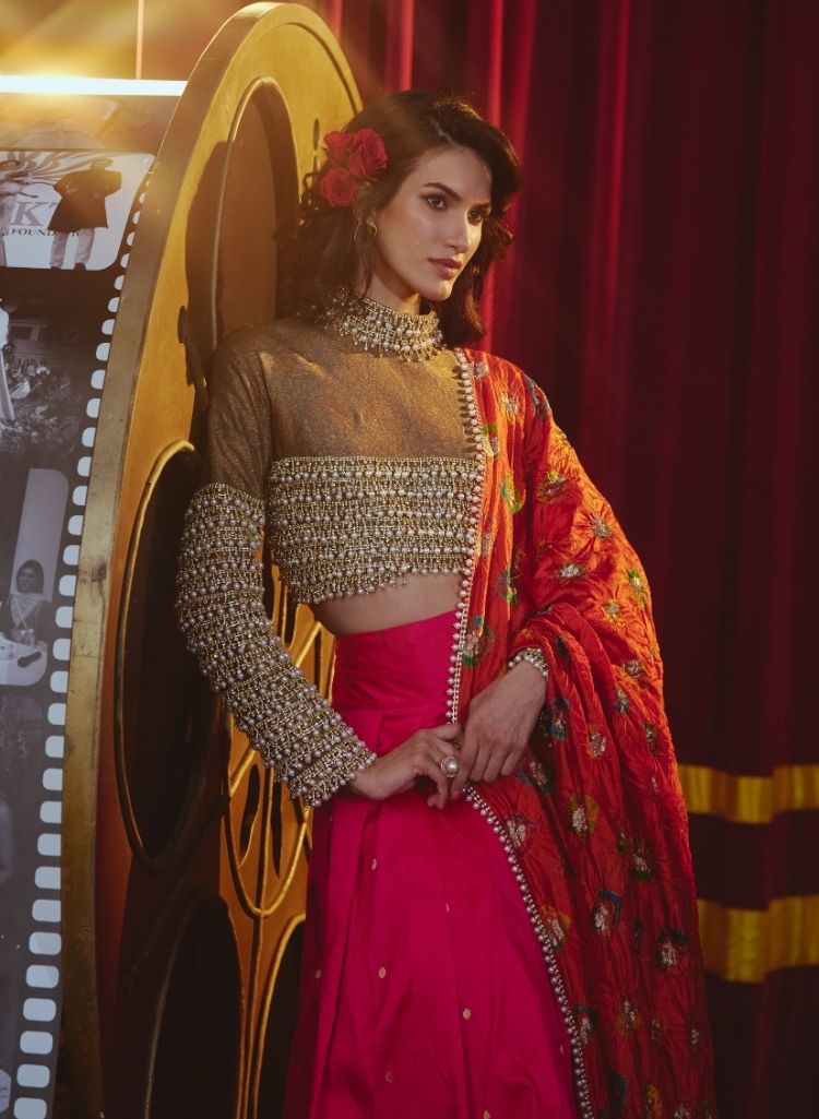 Bejeweled Hot-Pink Pathani Lehenga Set
