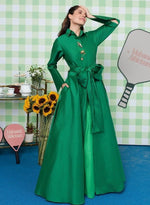 Load image into Gallery viewer, EMERALD GREEN TAFFETA LONG SHIRT DRESS