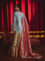 Load image into Gallery viewer, Sky Blue Shimmer Kurta &amp; Tissue Lehenga Set