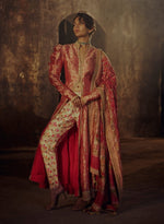 Load image into Gallery viewer, Red Brocade Anarkali Jacket Set
