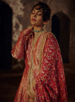 Load image into Gallery viewer, Red Brocade Anarkali Jacket Set
