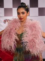 Load image into Gallery viewer, SALMON PINK OSTRICH FEATHER OPEN MINK JACKET