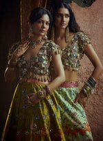 Load image into Gallery viewer, Lime Green Hand-Painted Lehenga Set
