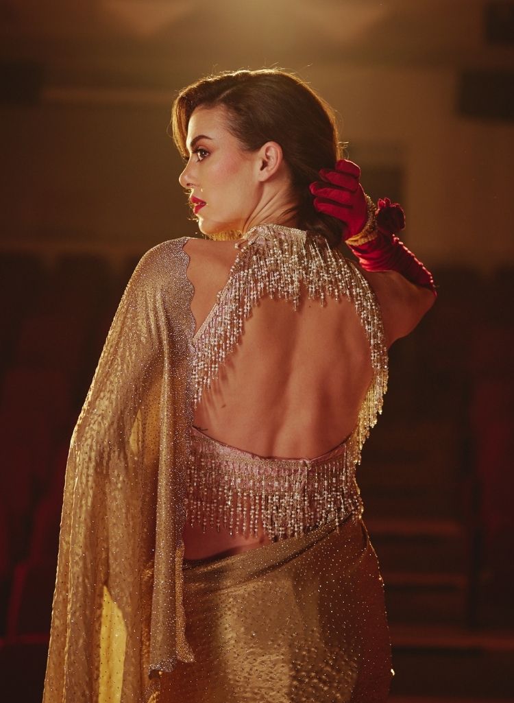 Sequined Gold Sari & Tassel Embellished Blouse – Sari